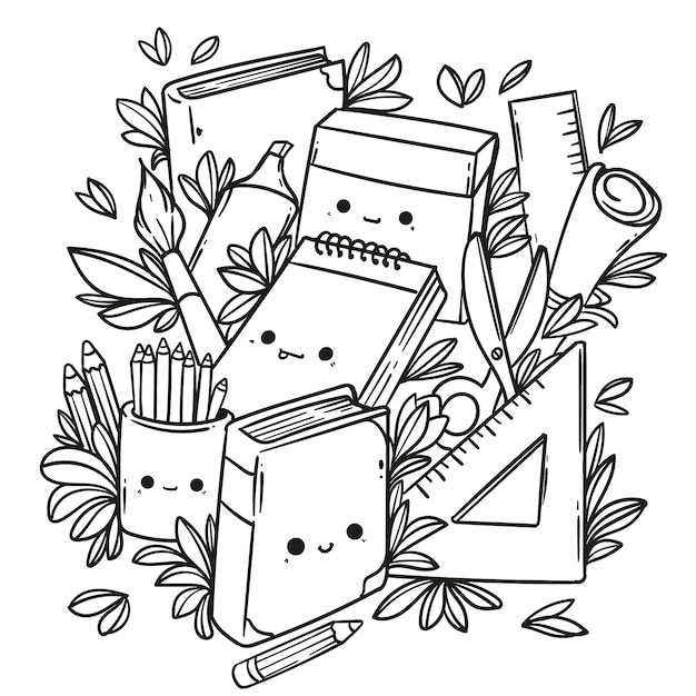 Free vector hand drawn kawaii coloring book illustration