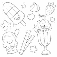 無料ベクター 手描きかわいい塗り絵イラスト