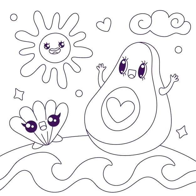 Free vector hand drawn kawaii coloring book illustration