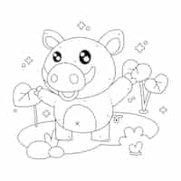 無料ベクター 手描きかわいい塗り絵イラスト