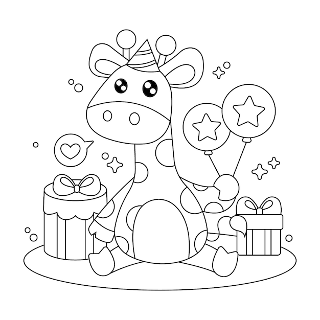 Hand drawn kawaii coloring book illustration