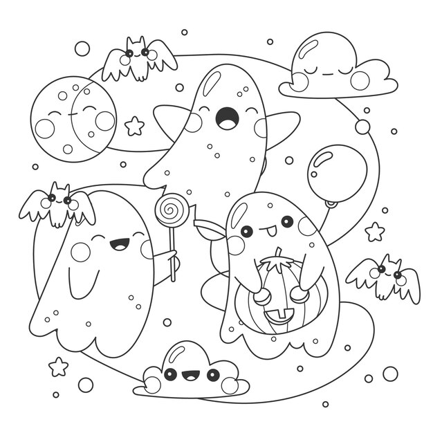 手描きかわいい塗り絵イラスト