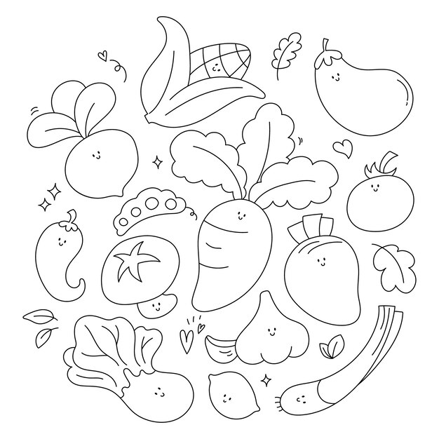 hand drawn kawaii coloring book illustration