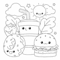 Free vector hand drawn kawaii coloring book illustration