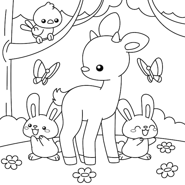 Free vector hand drawn kawaii coloring book illustration