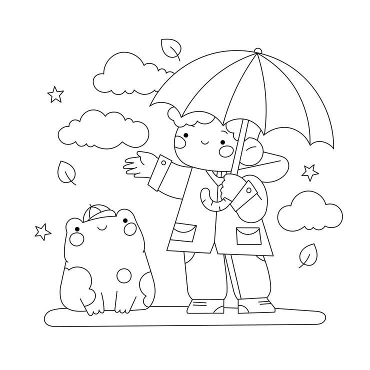 無料Vector 手描きかわいい塗り絵イラスト