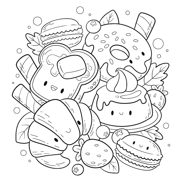 Free vector hand drawn kawaii coloring book illustration