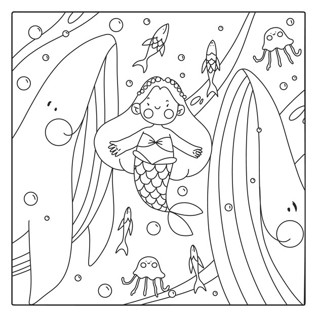 Free Vector  Cute coloring book with mermaid