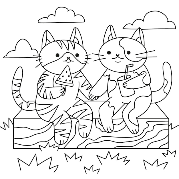 Free vector hand drawn kawaii coloring book illustration