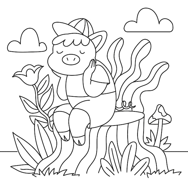 Hand drawn kawaii coloring book illustration