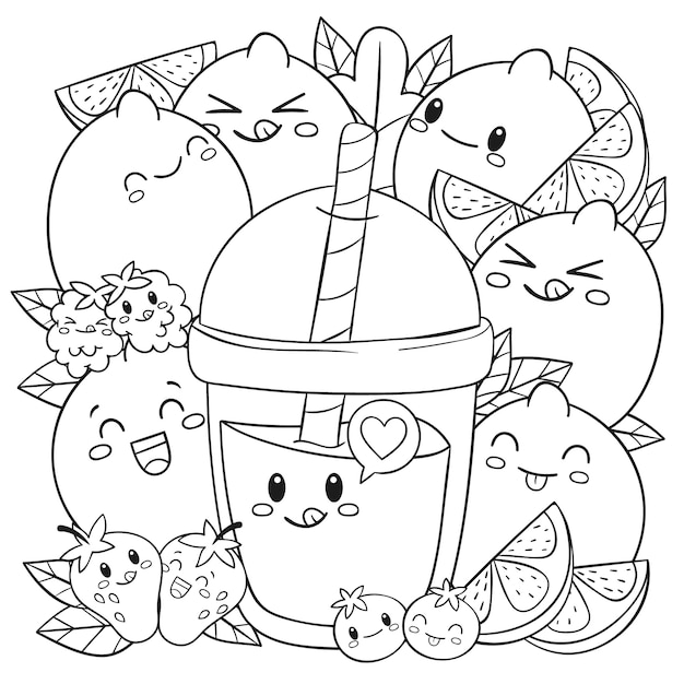 Free vector hand drawn kawaii coloring book illustration