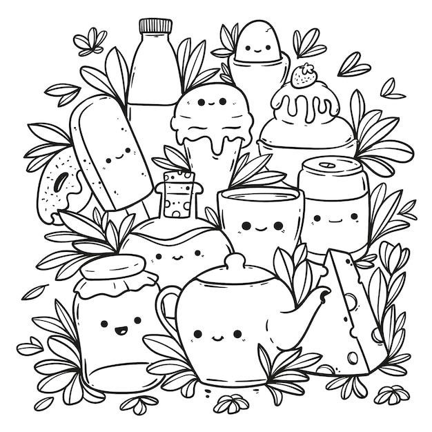 Free vector hand drawn kawaii coloring book illustration