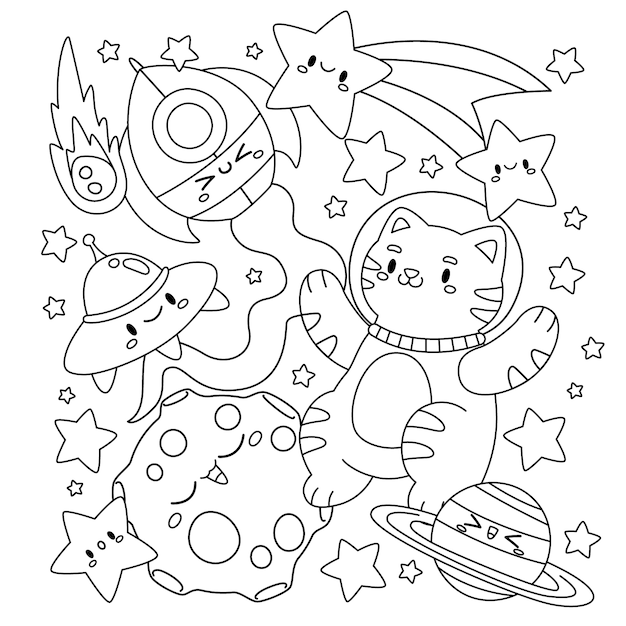 無料ベクター 手描きかわいい塗り絵イラスト