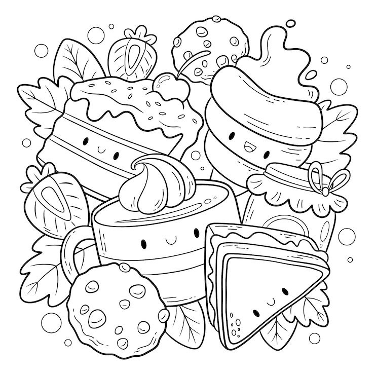 Free Vector hand drawn kawaii coloring book illustration