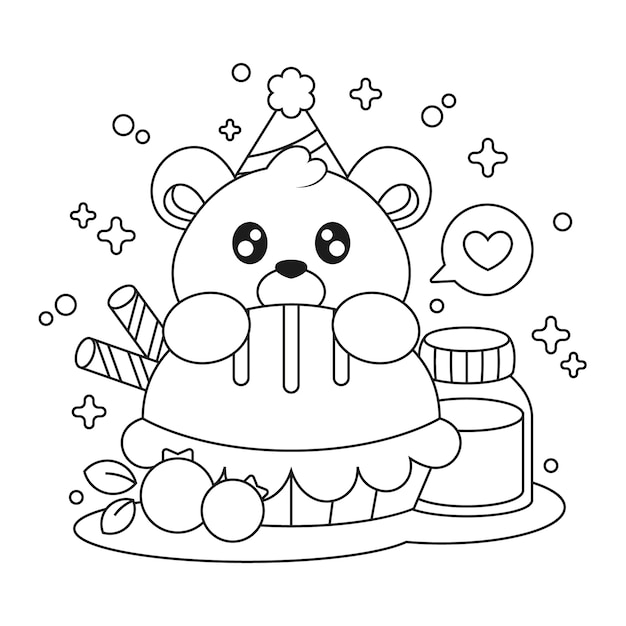 Free vector hand drawn kawaii coloring book with bear