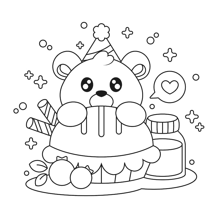 무료 Vector 곰과 함께 손으로 그린 귀여운 색칠하기 책