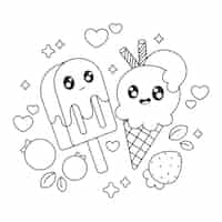 Free vector hand drawn kawaii coloring book with ice cream