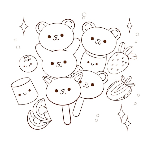 Free Vector hand drawn kawaii coloring book