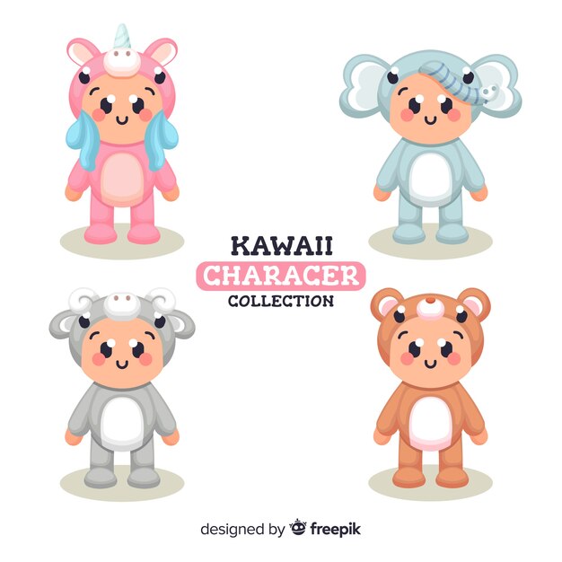 Hand drawn kawaii disguised characters collection