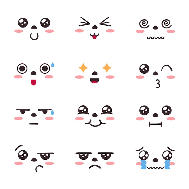 Hand drawn kawaii face collection