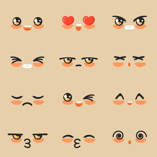 Free vector hand drawn kawaii face collection