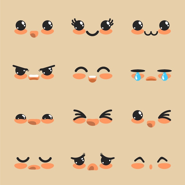 Free vector hand drawn kawaii face collection