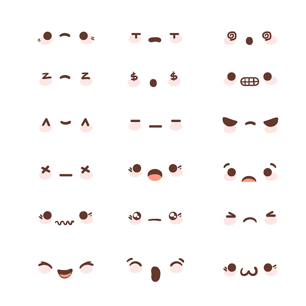 Free vector hand drawn kawaii face collection