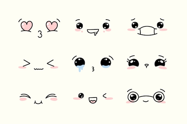 Hand drawn kawaii face collection