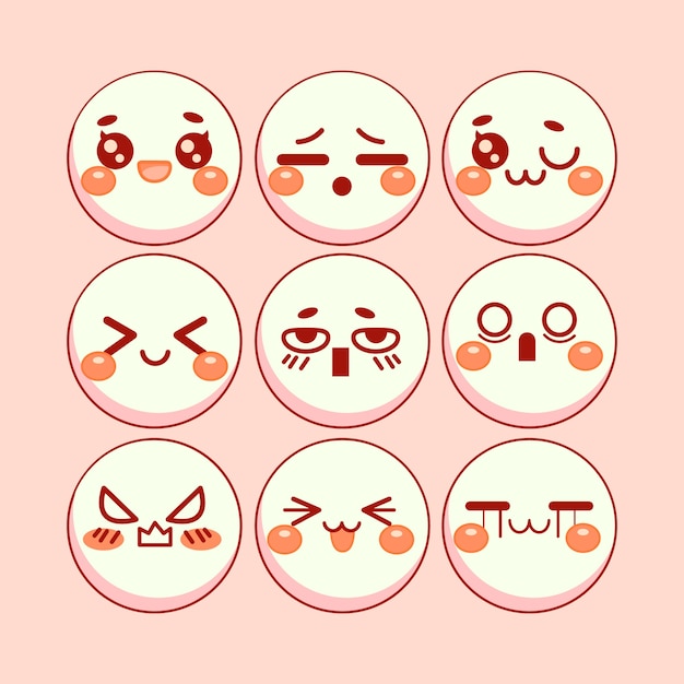 Kawaii Cute Smile Emoticons Japanese Anime Stock Vector Royalty Free  603589436  Shutterstock