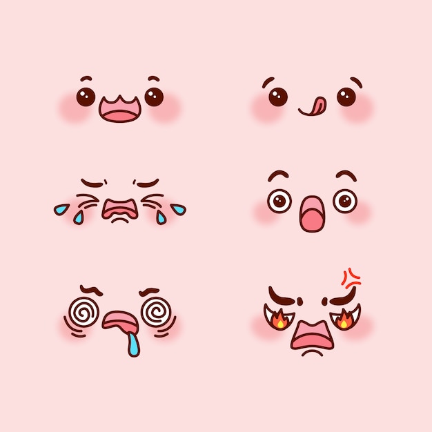 Hand drawn kawaii face collection