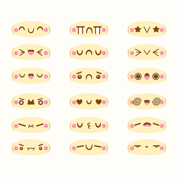 Hand drawn kawaii face collection