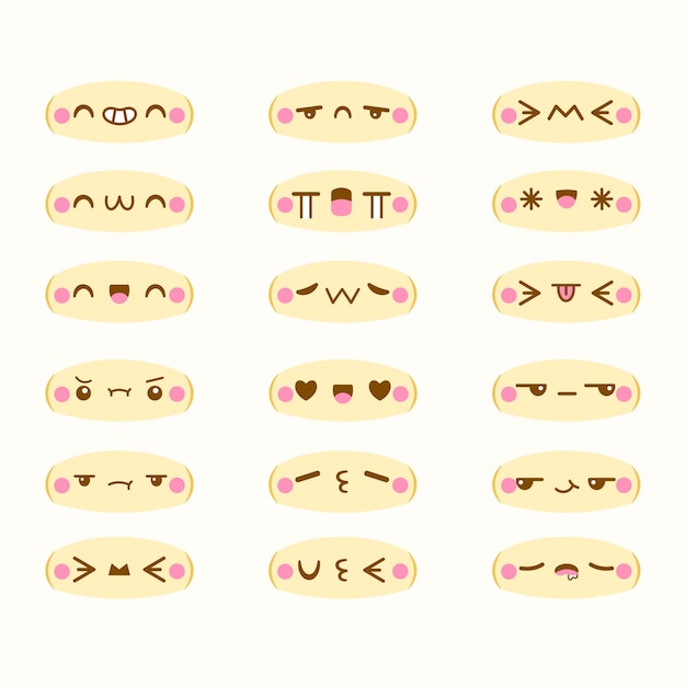 Hand drawn kawaii face collection