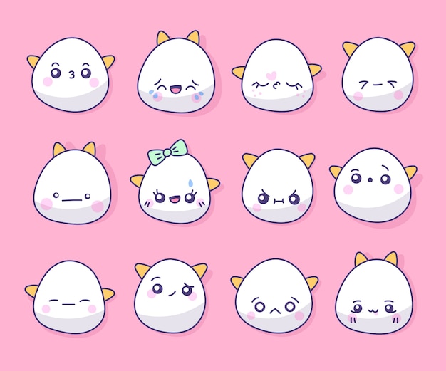 Hand drawn kawaii face collection