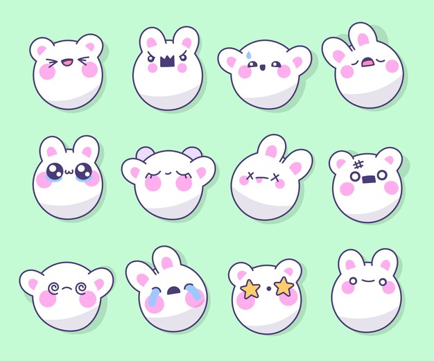 Hand drawn kawaii face collection