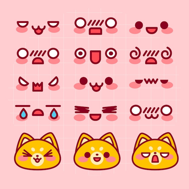 Free vector hand drawn kawaii face collection