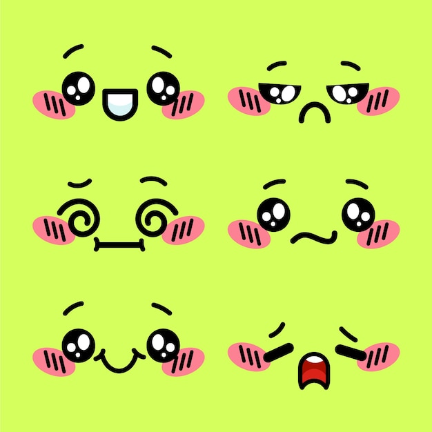 Hand drawn kawaii face collection