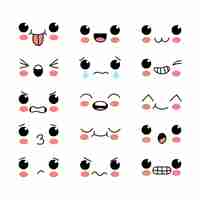 Free vector hand drawn kawaii face collection