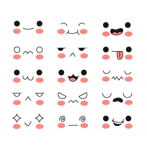 Hand drawn kawaii face collection