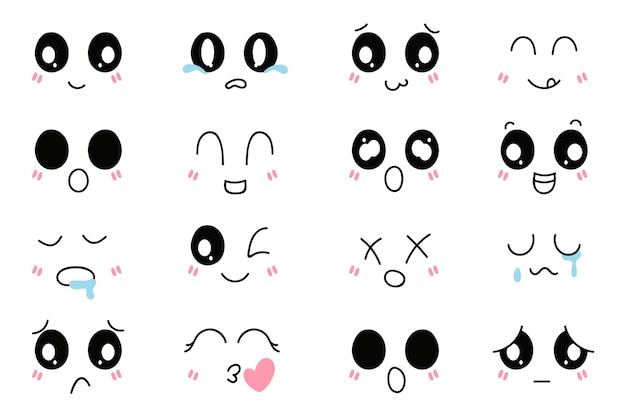 Hand drawn kawaii face collection