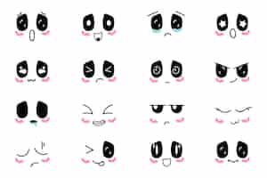 Free vector hand drawn kawaii face collection