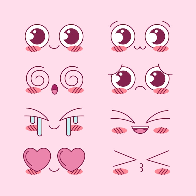 Free vector hand drawn kawaii face collection