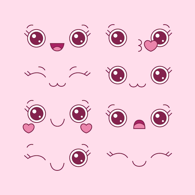 Free vector hand drawn kawaii face collection