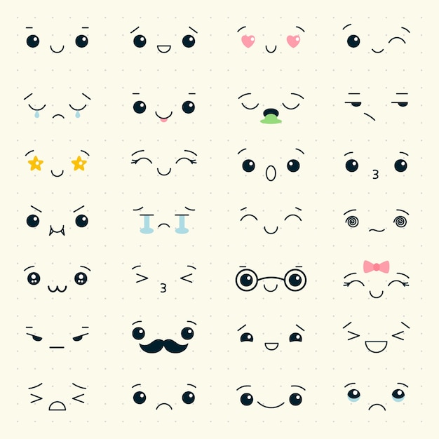 Hand drawn kawaii face collection