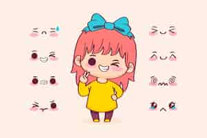 Free vector hand drawn kawaii face collection