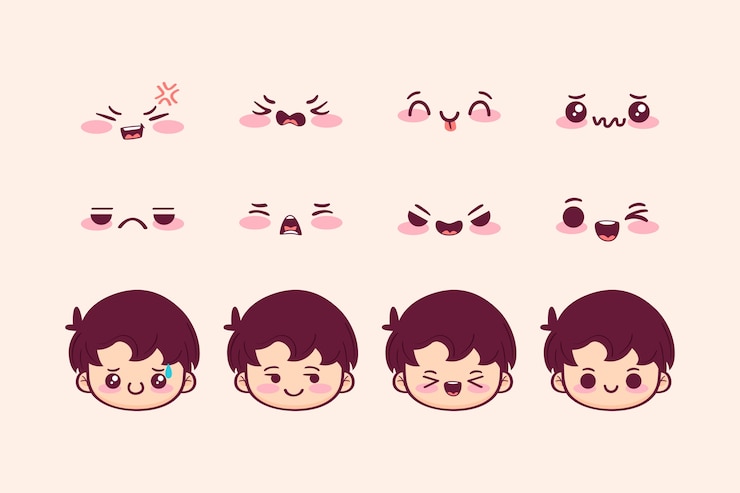 무료 Vector 손으로 그린 귀여운 얼굴 컬렉션