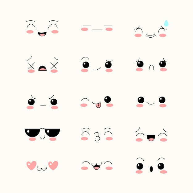 Kawaii emotions face set. Vector illustration. 23913407 Vector Art at  Vecteezy