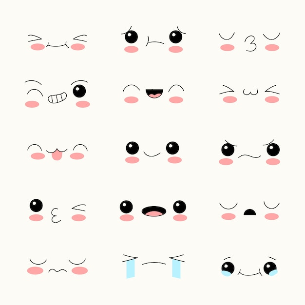 Free vector hand drawn kawaii face illustration