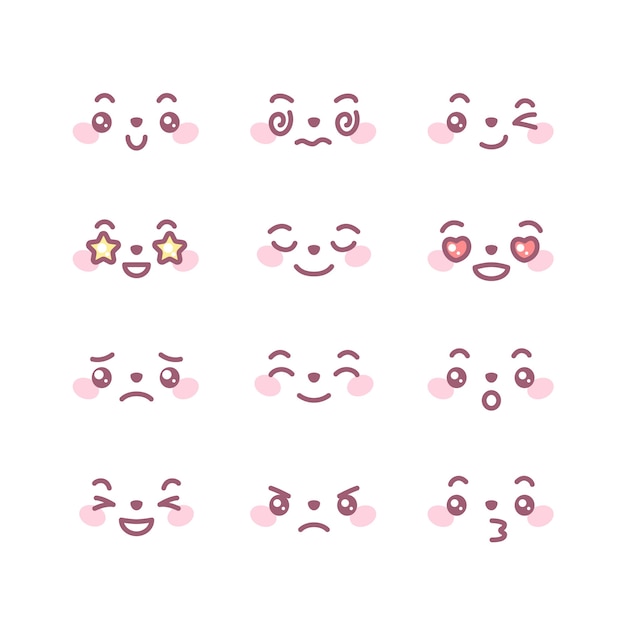 Free vector hand drawn kawaii face illustrations