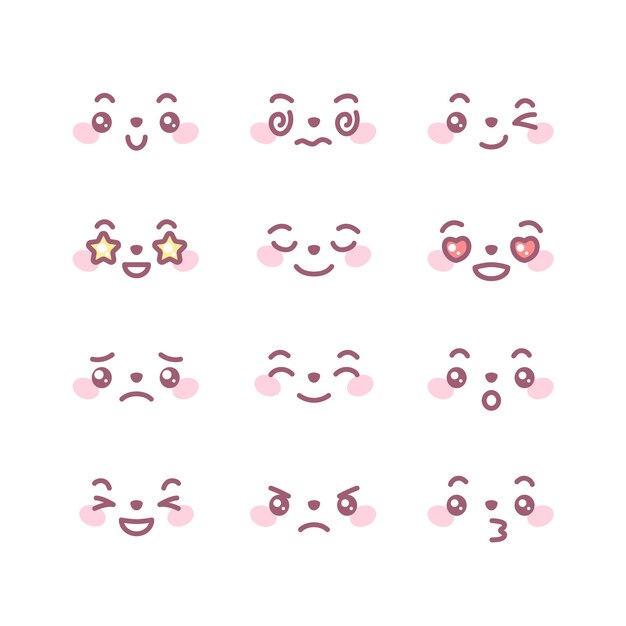 Hand drawn kawaii face illustrations