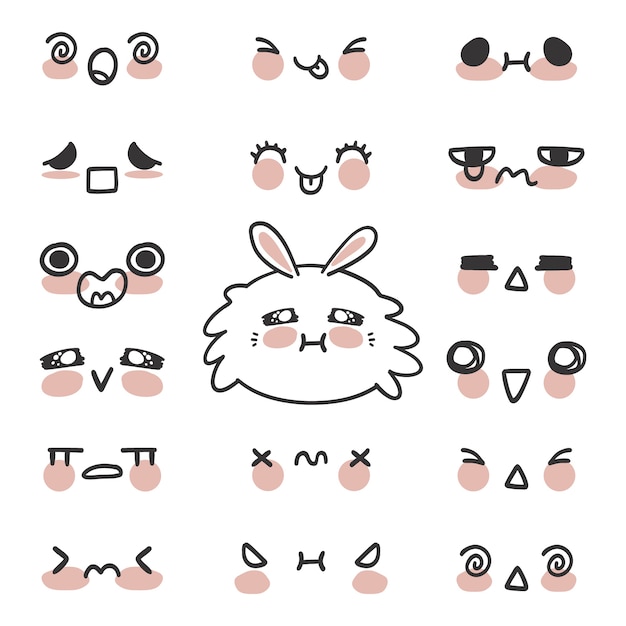 Free vector hand drawn kawaii face illustrations